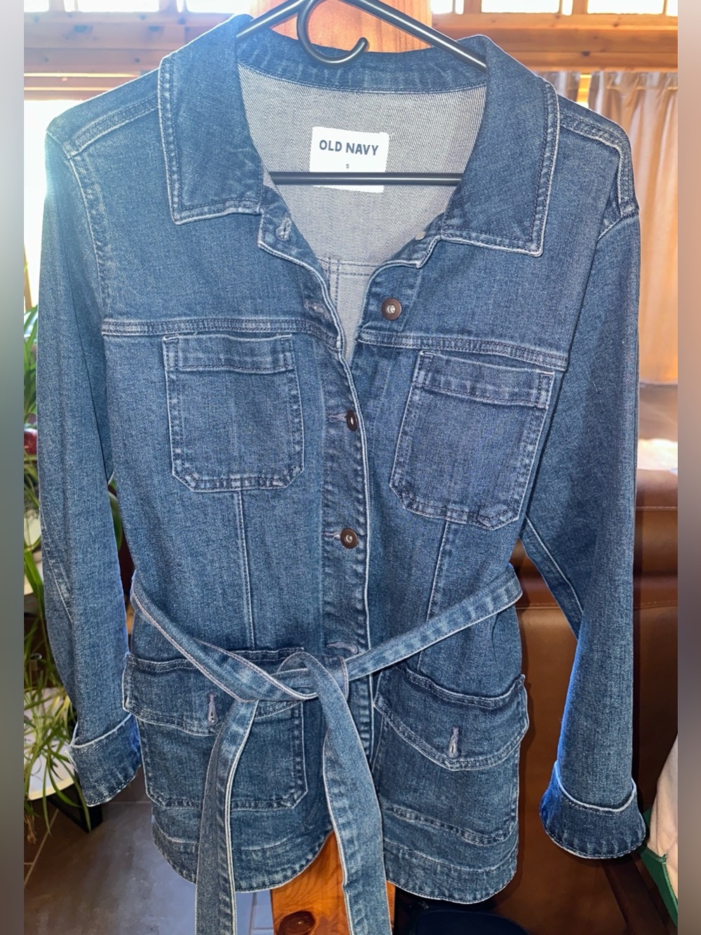 Old Navy Dark Blue Denim Belted Jean Jacket